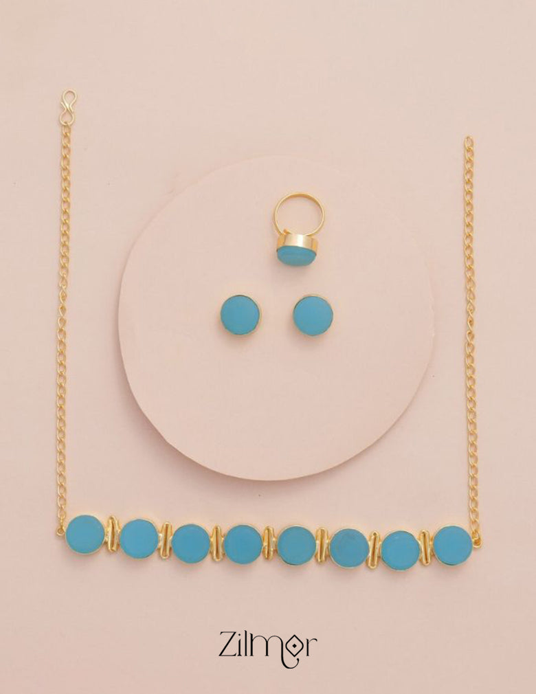 Liba - Multi Colour Natural Stone Necklace Earrings Set (color option) 4-Zilmor