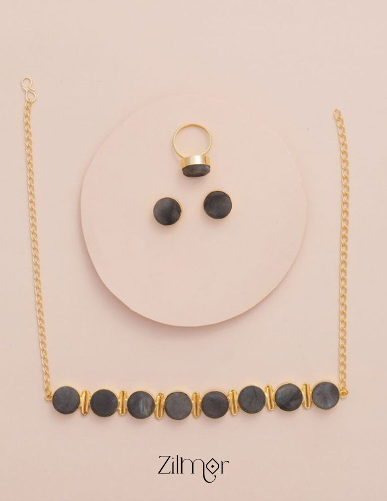 Liba - Multi Colour Natural Stone Necklace Earrings Set (color option) 10-Zilmor