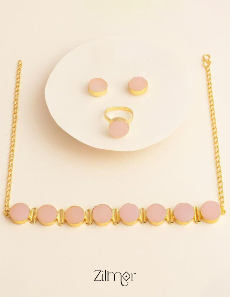 Liba - Multi Colour Natural Stone Necklace Earrings Set (color option) 7-Zilmor