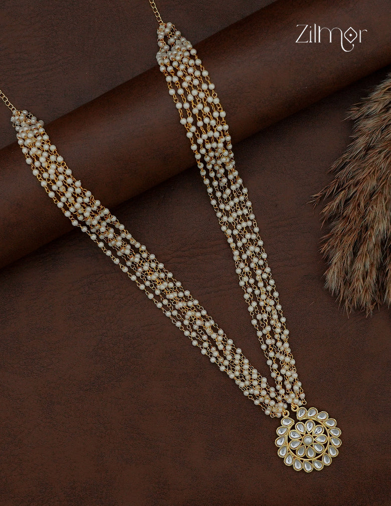 Long Pearl Layered Necklace with Kemp Stone Pendant - AS1012940