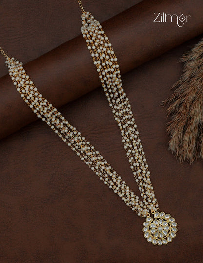 Long Pearl Layered Necklace with Kemp Stone Pendant - AS1012940