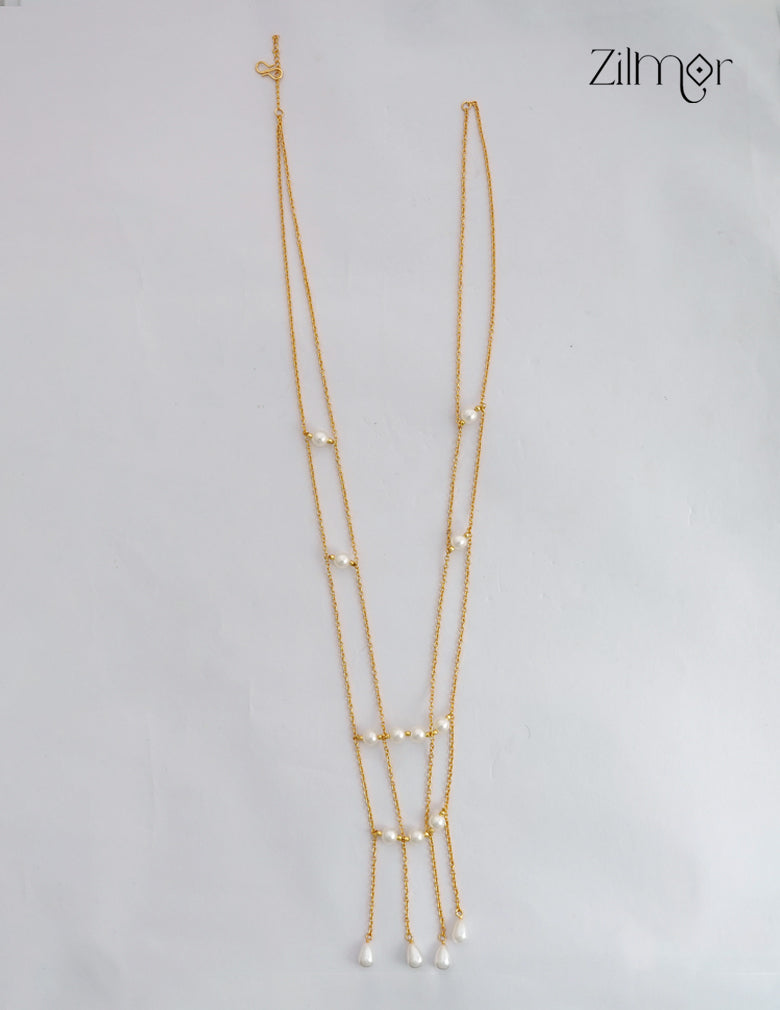 Long Pearl Station Necklace with Teardrop Tassel Drops - AS1012689