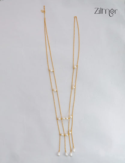 Long Pearl Station Necklace with Teardrop Tassel Drops - AS1012689
