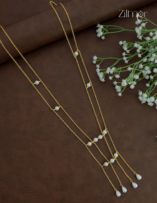 Long Pearl Station Necklace with Teardrop Tassel Drops - AS1012689