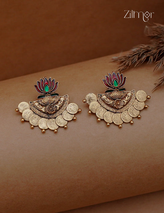 Lotus Kaashu Lakshmi Antique Coin Earrings - NV1012779