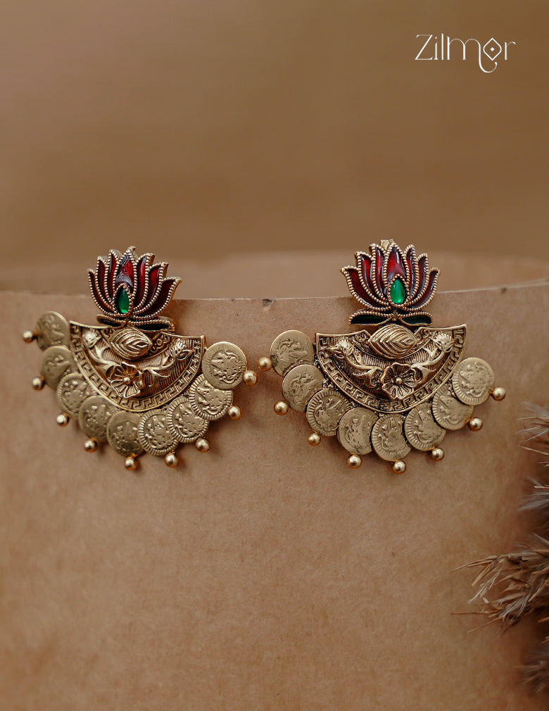 Lotus Kaashu Lakshmi Antique Coin Earrings - NV1012779