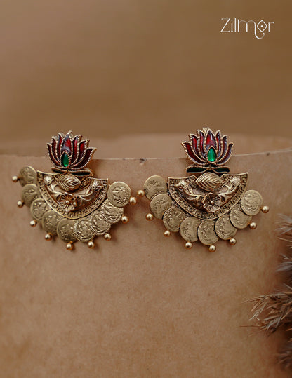 Lotus Kaashu Lakshmi Antique Coin Earrings - NV1012779