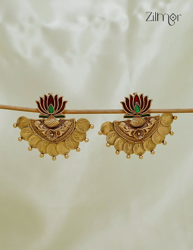 Lotus Kaashu Lakshmi Antique Coin Earrings - NV1012779