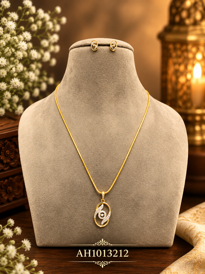 Gold Plated Diamond Replica Pendant & Earring Set  - AH1013212