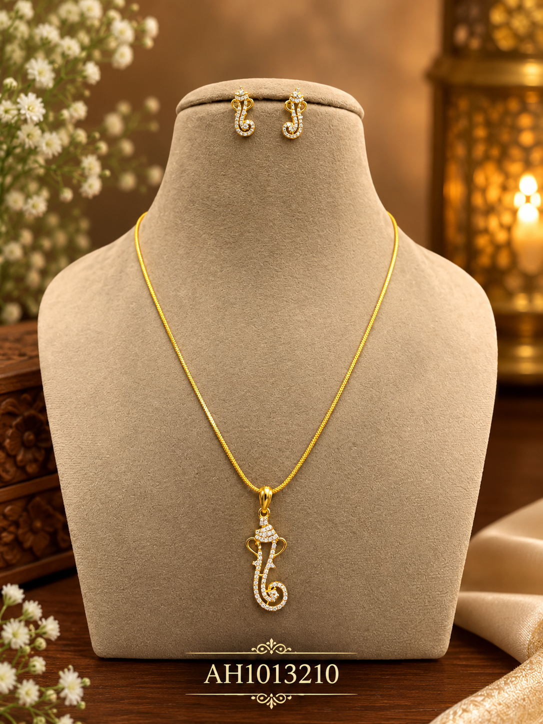 Gold Plated Diamond Replica Pendant & Ganapathy Idol Pendant Set - AH1013210