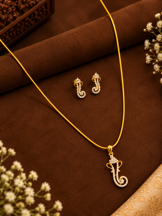 Gold Plated Diamond Replica Pendant & Ganapathy Idol Pendant Set - AH1013210