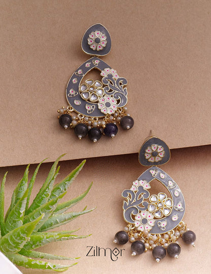 Marva - Kundan Meenakari Chandbali Earrings 7-Zilmor