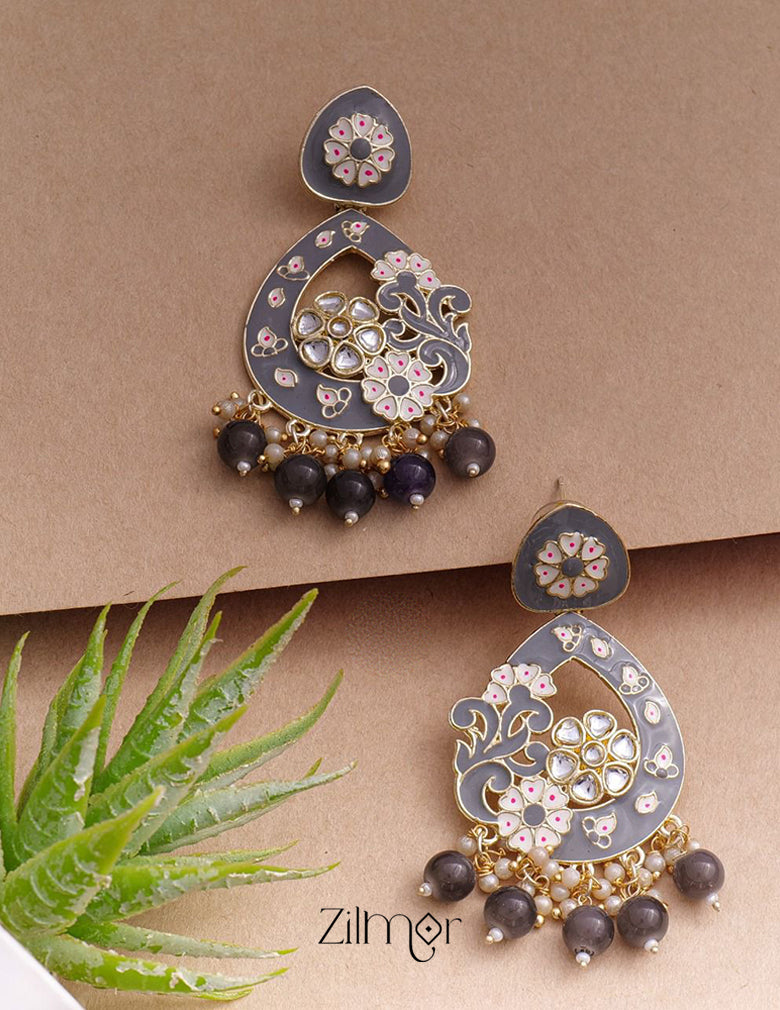 Marva - Kundan Meenakari Chandbali Earrings 7-Zilmor