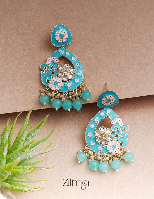 Marva - Kundan Meenakari Chandbali Earrings
