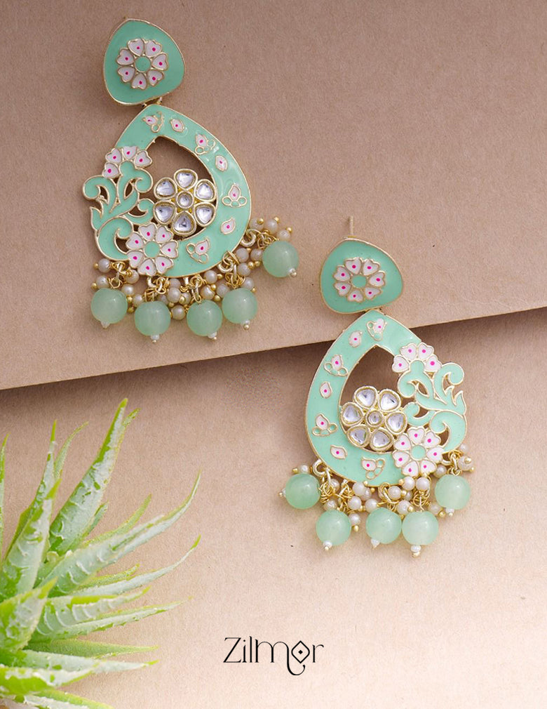 Marva - Kundan Meenakari Chandbali Earrings 5-Zilmor