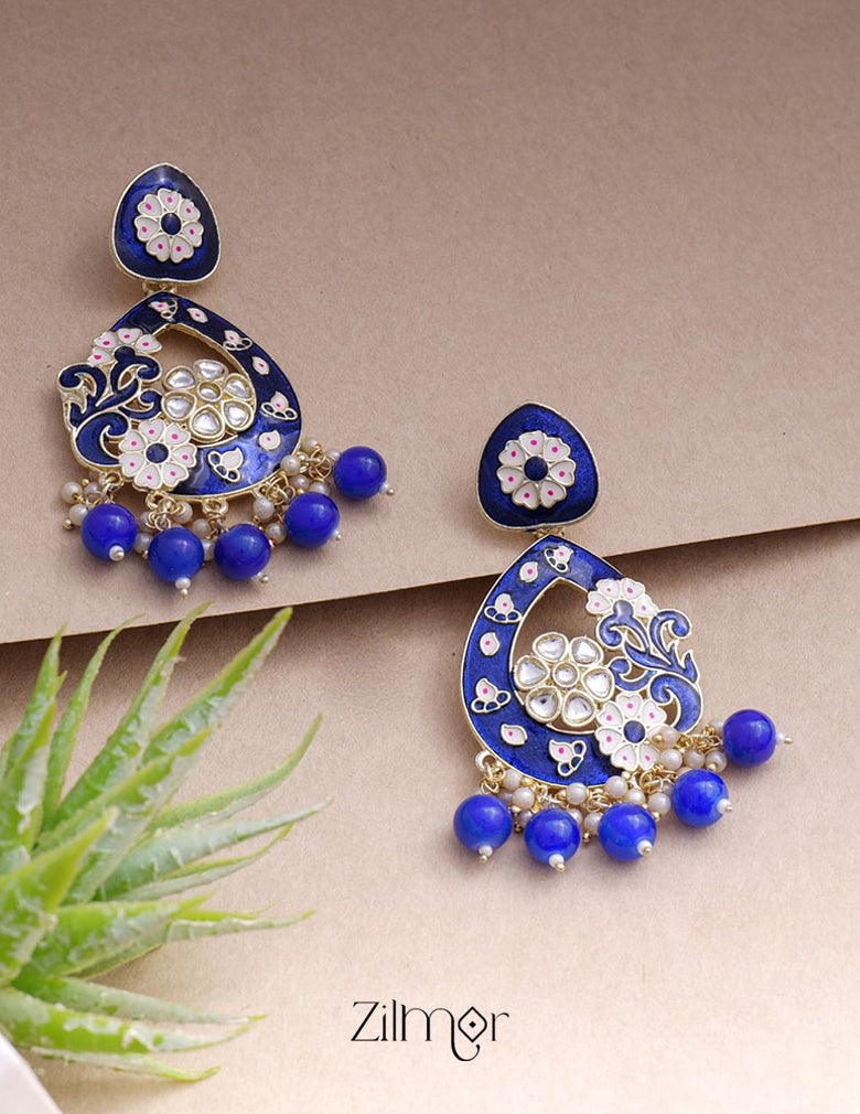 Marva - Kundan Meenakari Chandbali Earrings 6-Zilmor