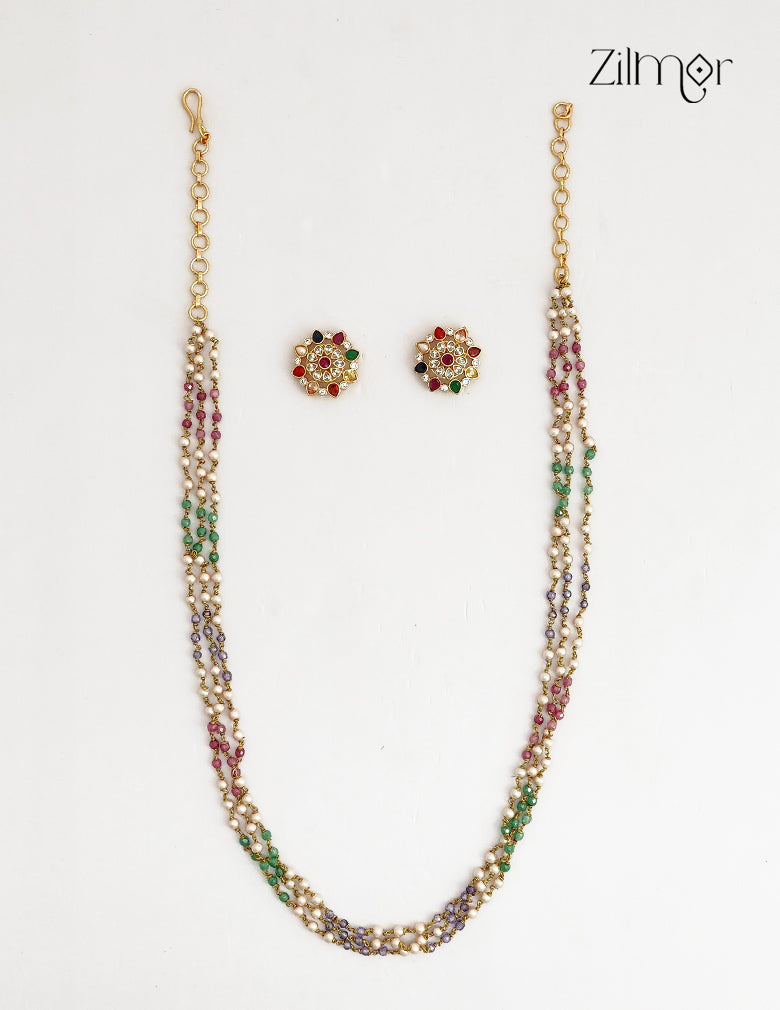 Multi Colour Layer Necklace with Navratna Earring Set - ZV1012400