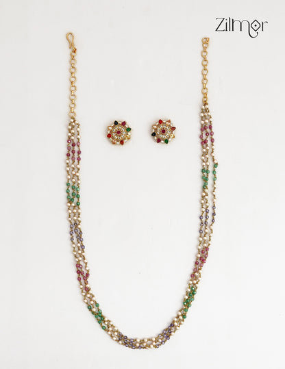 Multi Colour Layer Necklace with Navratna Earring Set - ZV1012400