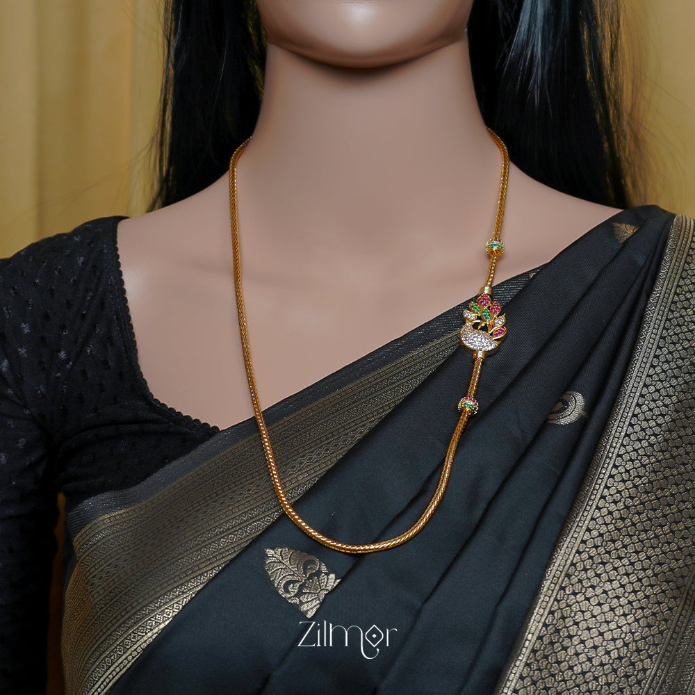 ZN1011524 -  AD  Stone Peacock Thali Mogappu Chain Necklace