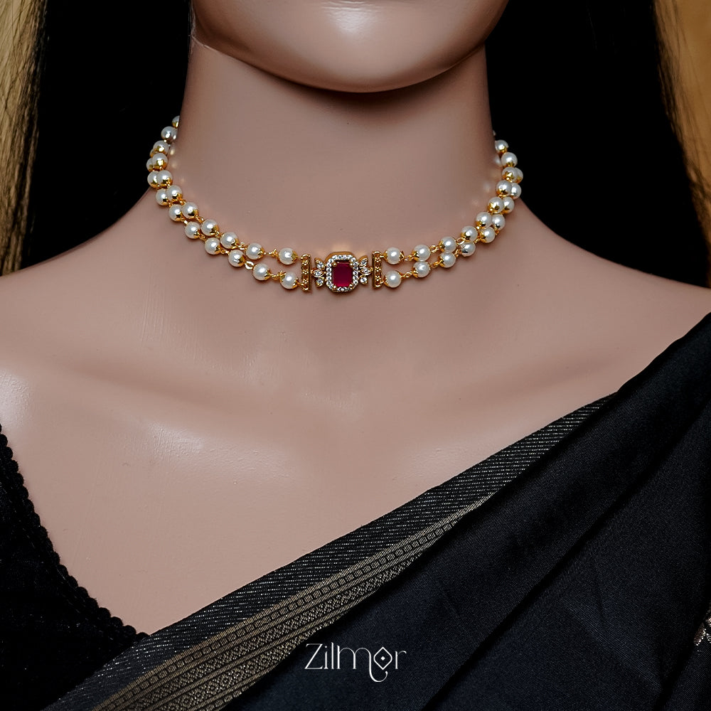 SN1011468 - AD Stone Pearl Choker Necklace Earrings Set (color option)