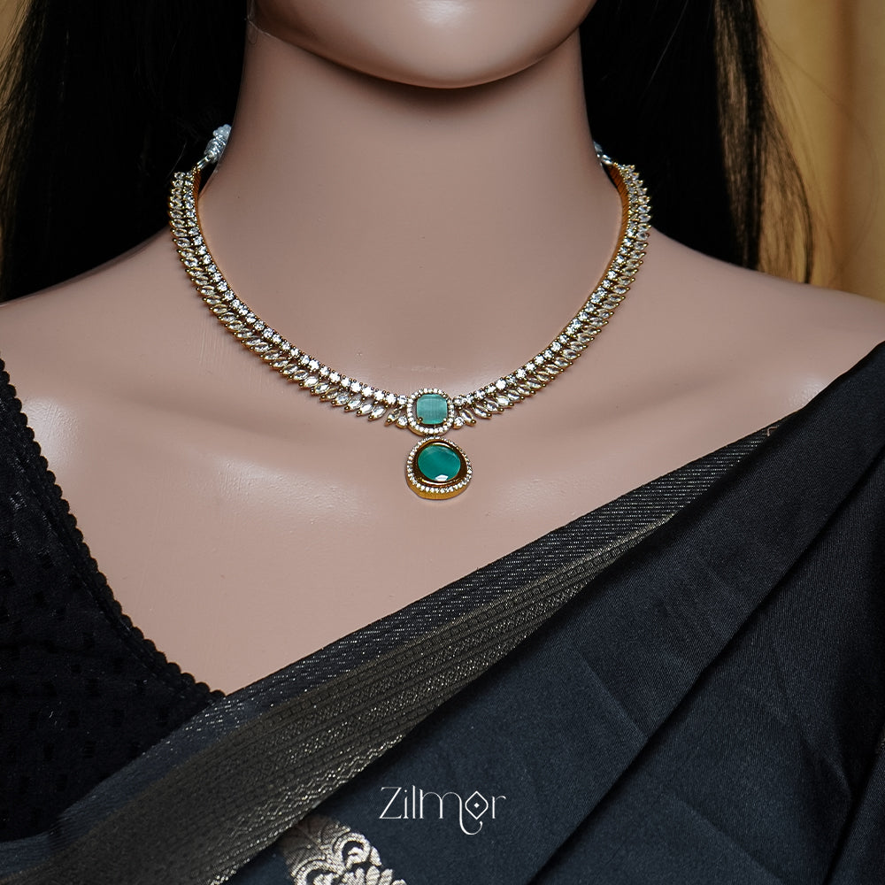 SN1011473- AD Stone Choker Necklace Earrings Set