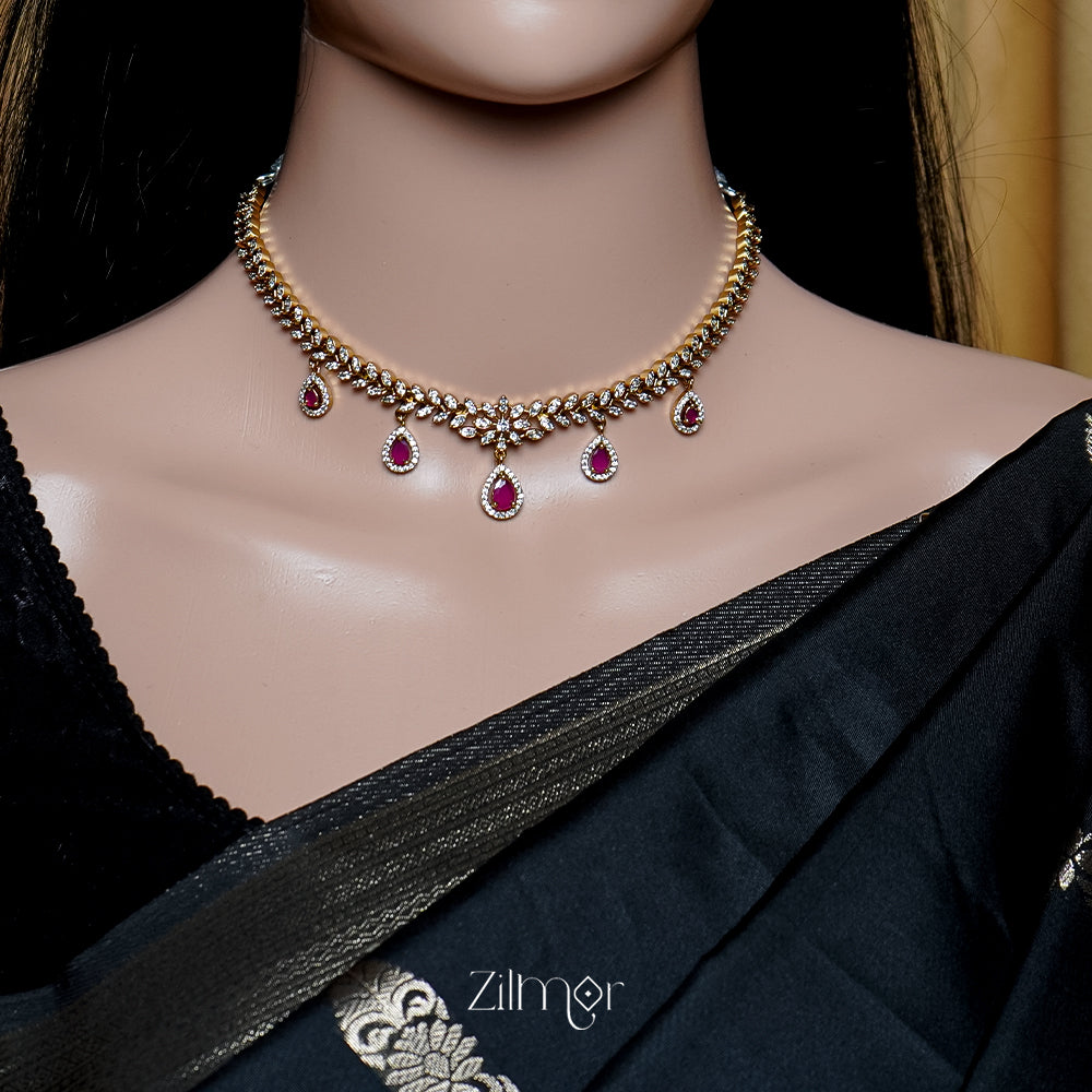 SN1011455 - AD Stone Choker Necklace Earrings Set