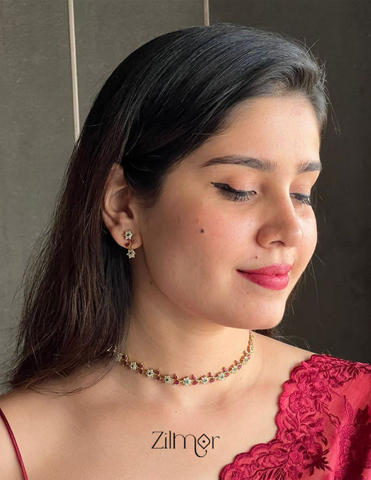 NV101018 - AD Stone Necklace with Earring set