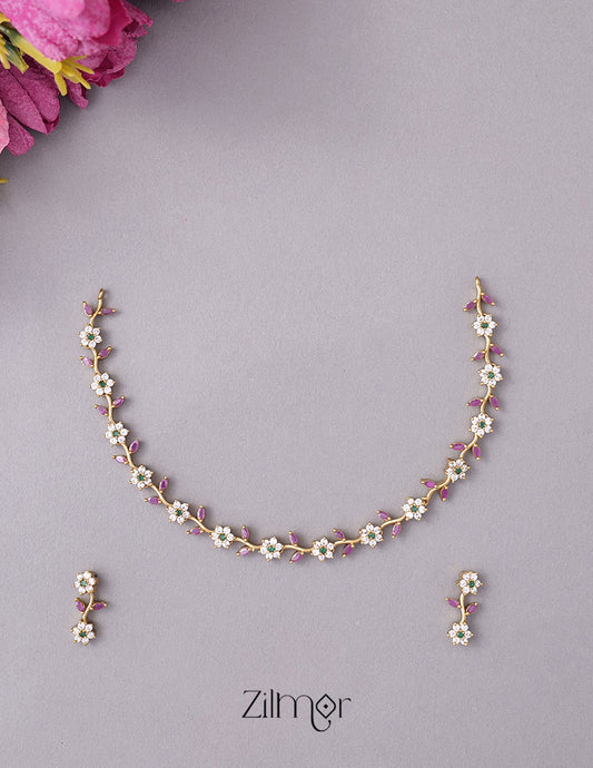 NV101018 - AD Stone Necklace with Earring set