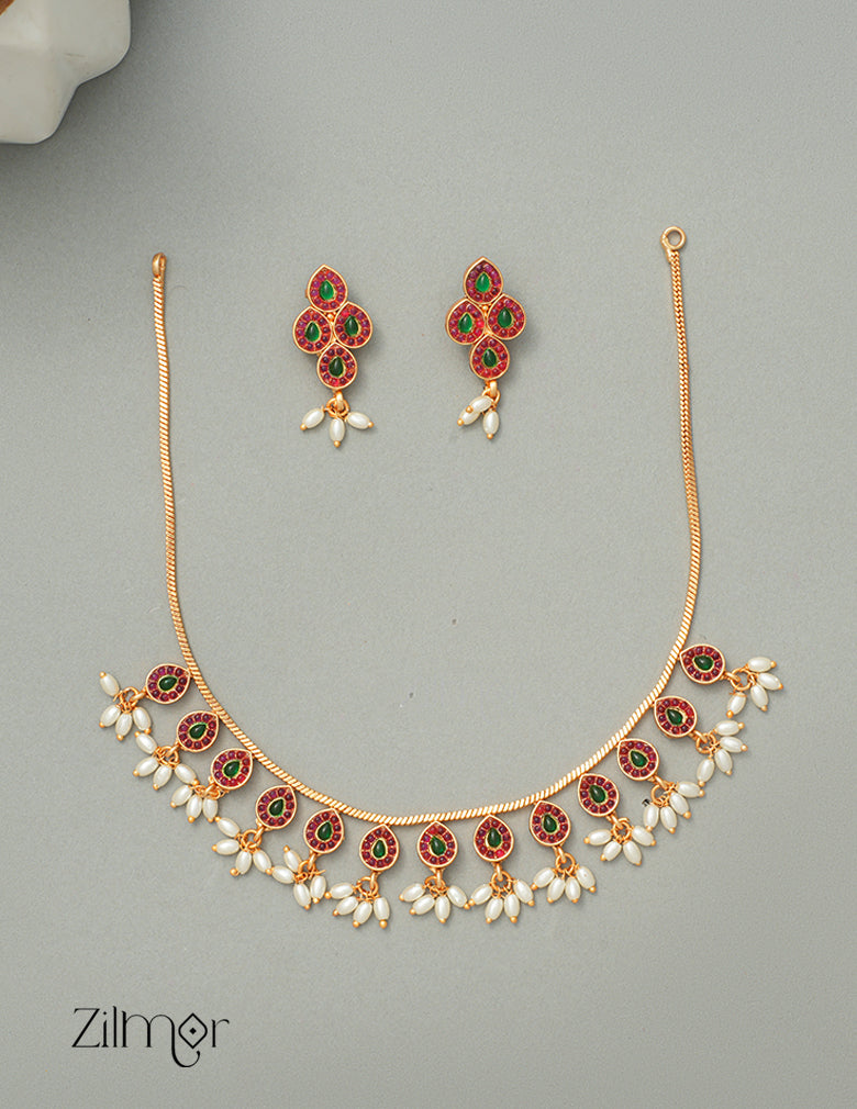 NV1011262 -  Kemp Stone Rice Pearl Hanging Necklace Earrings Set 1-Zilmor