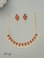 NV1011262 -  Kemp Stone Rice Pearl Hanging Necklace Earrings Set 1-Zilmor