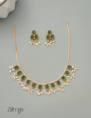 NV1011262 -  Kemp Stone Rice Pearl Hanging Necklace Earrings Set 2-Zilmor