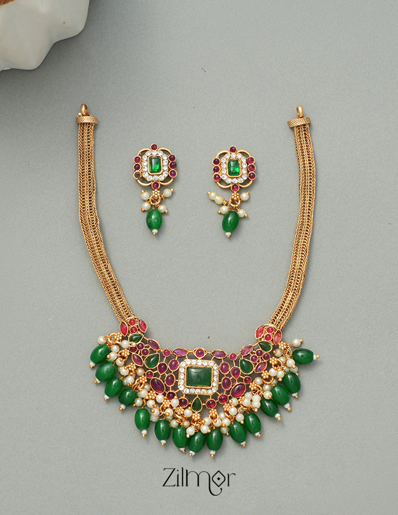 NV1011312 -  Beads Hanging Pendant Antique Necklace Earrings Set 1-Zilmor