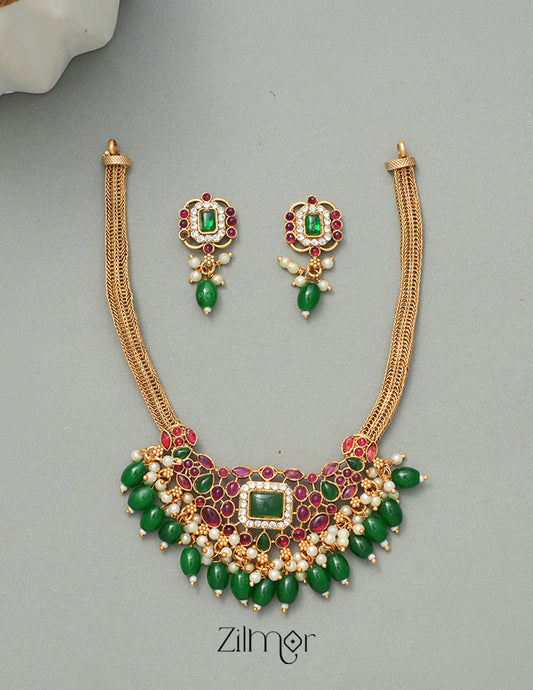 NV1011312 -  Beads Hanging Pendant Antique Necklace Earrings Set 1-Zilmor