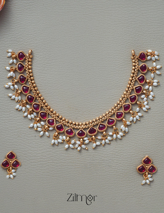 NV1011326 - Kemp Rice Pearl Hanging Necklace Earrings Set
