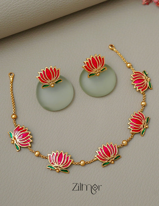 NV1011606 - Premium Antique  Lotus Necklace with Earrings