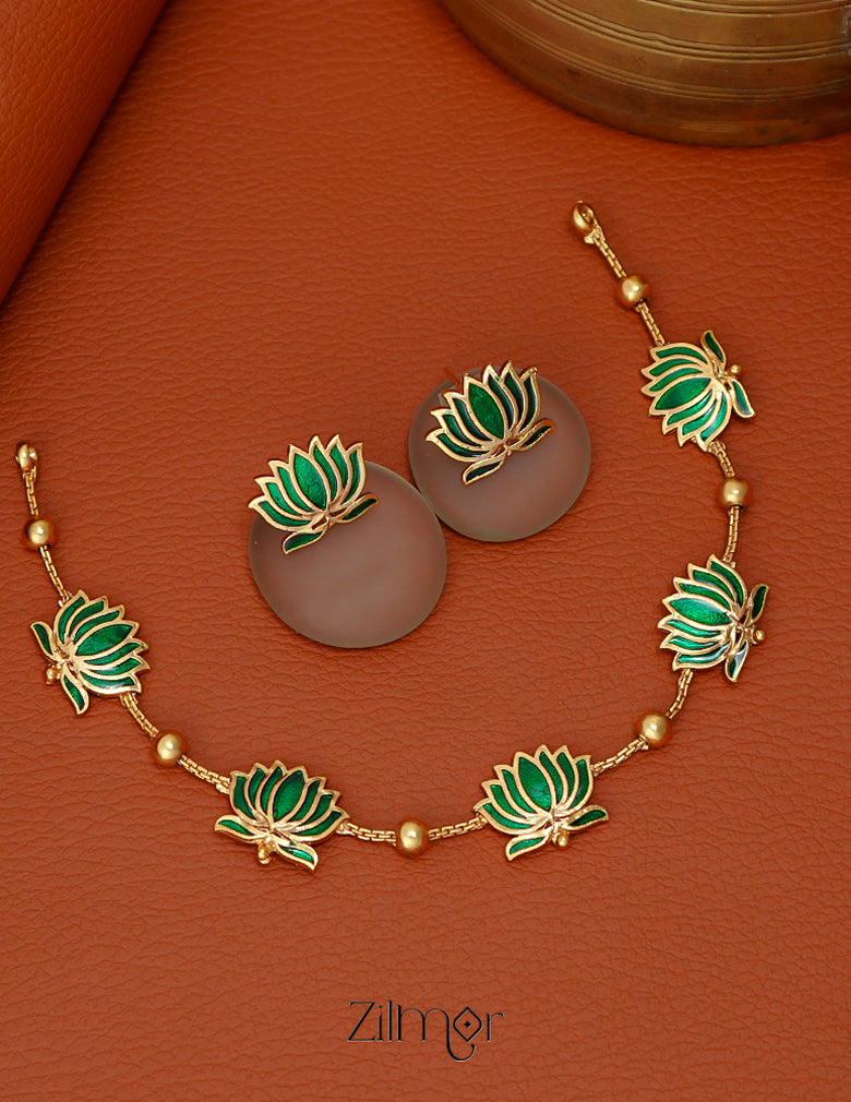NV1011606 - Premium Antique  Lotus Necklace with Earrings 3-Zilmor