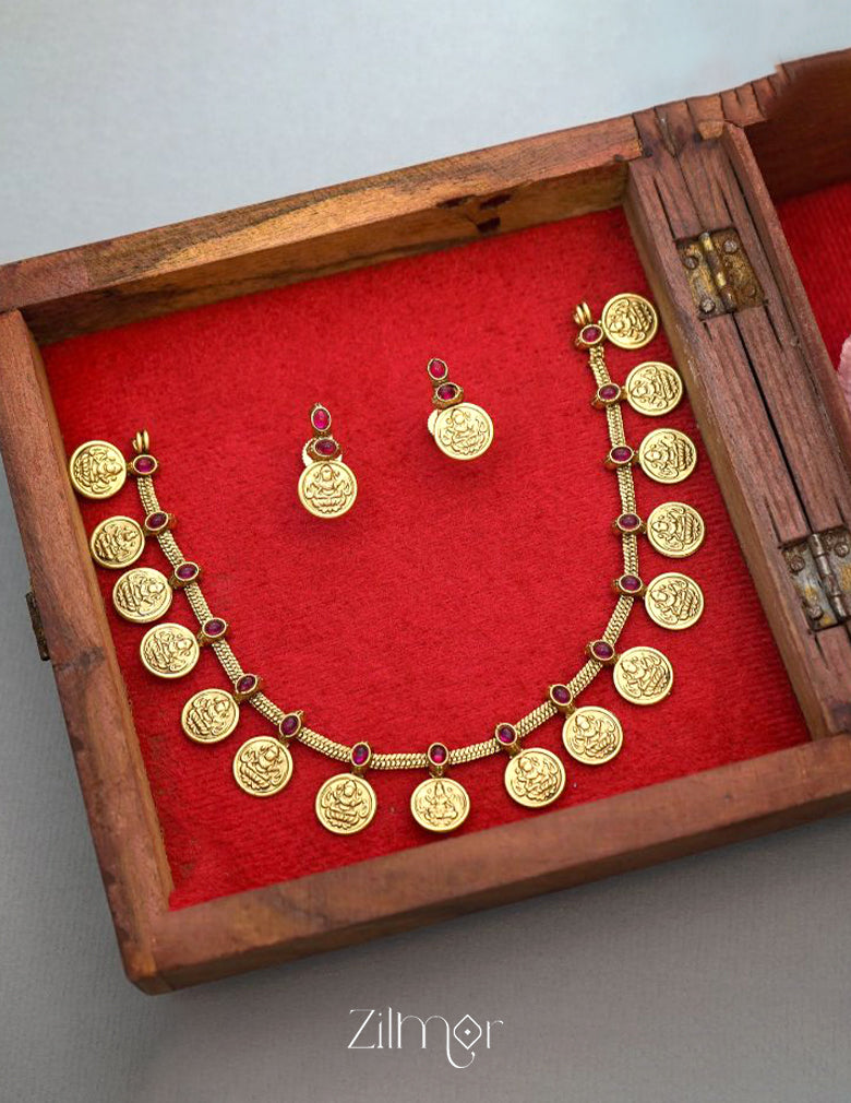 NV101234 - Antique Necklace Lakshmi Coin with Earring Set(color option) 2-Zilmor