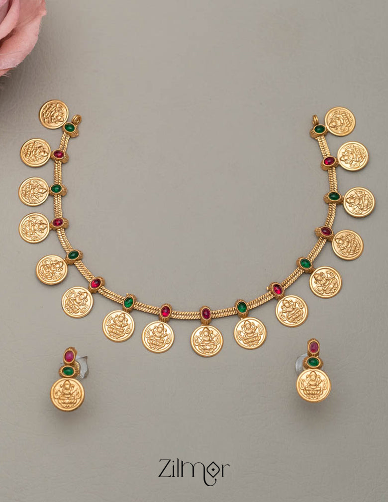 NV101234 - Antique Necklace Lakshmi Coin with Earring Set(color option) 4-Zilmor