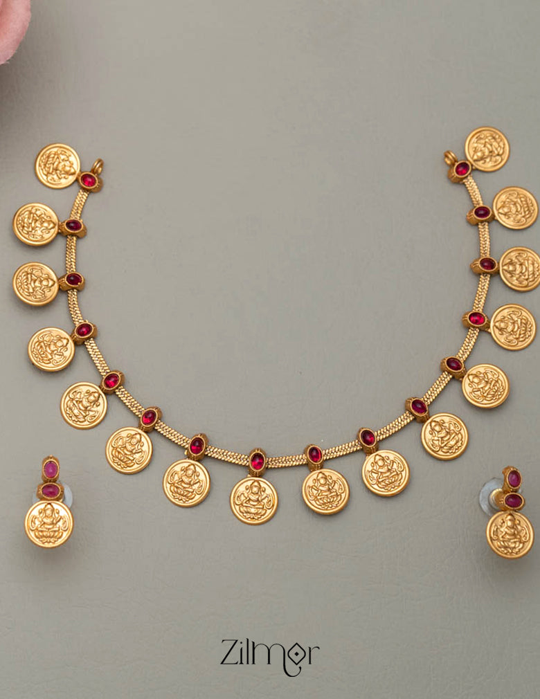 NV101234 - Antique Necklace Lakshmi Coin with Earring Set(color option) 5-Zilmor