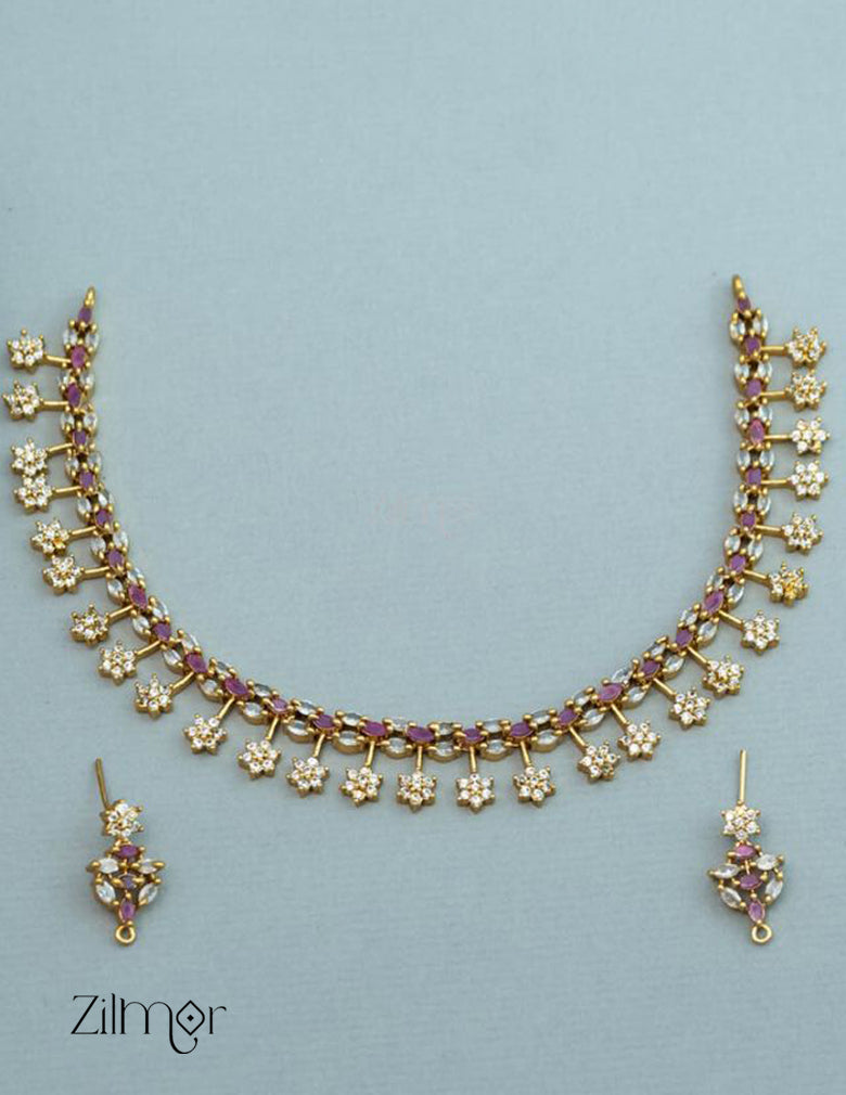 NV101285 - Premium Antique AD Stone Choker with Earrings 2-Zilmor