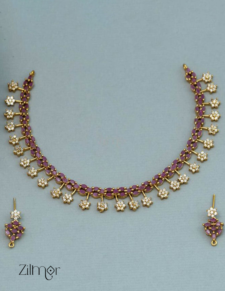 NV101285 - Premium Antique AD Stone Choker with Earrings 5-Zilmor