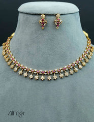 NV101285 - Premium Antique AD Stone Choker with Earrings 3-Zilmor