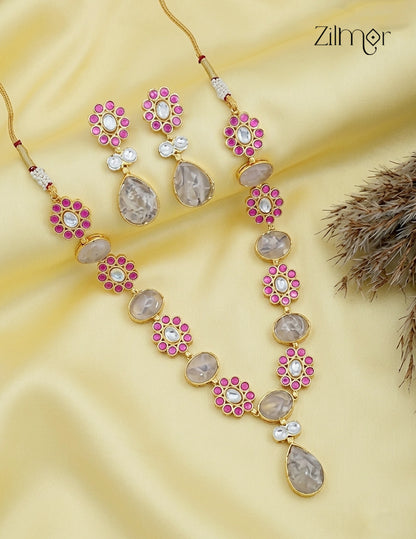 Natural Gem Stone Long Necklace & Earrings Set - KS1012441