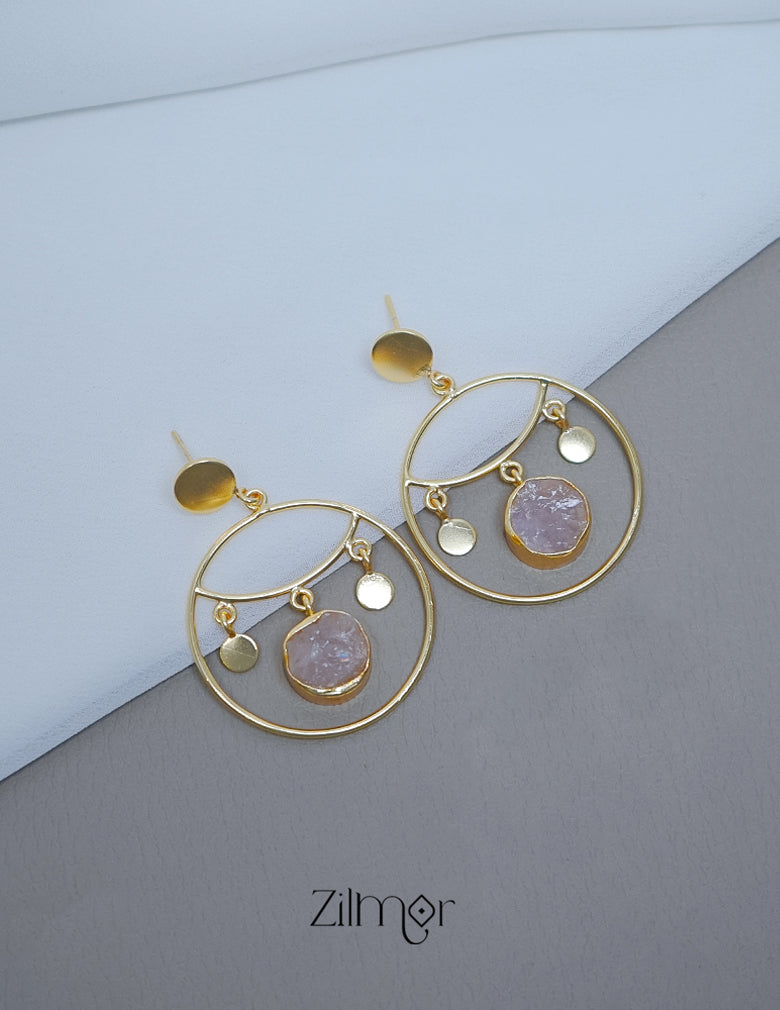 Natural Raw Stone Circular Shaped Drop Earrings - KE100724 3-Zilmor