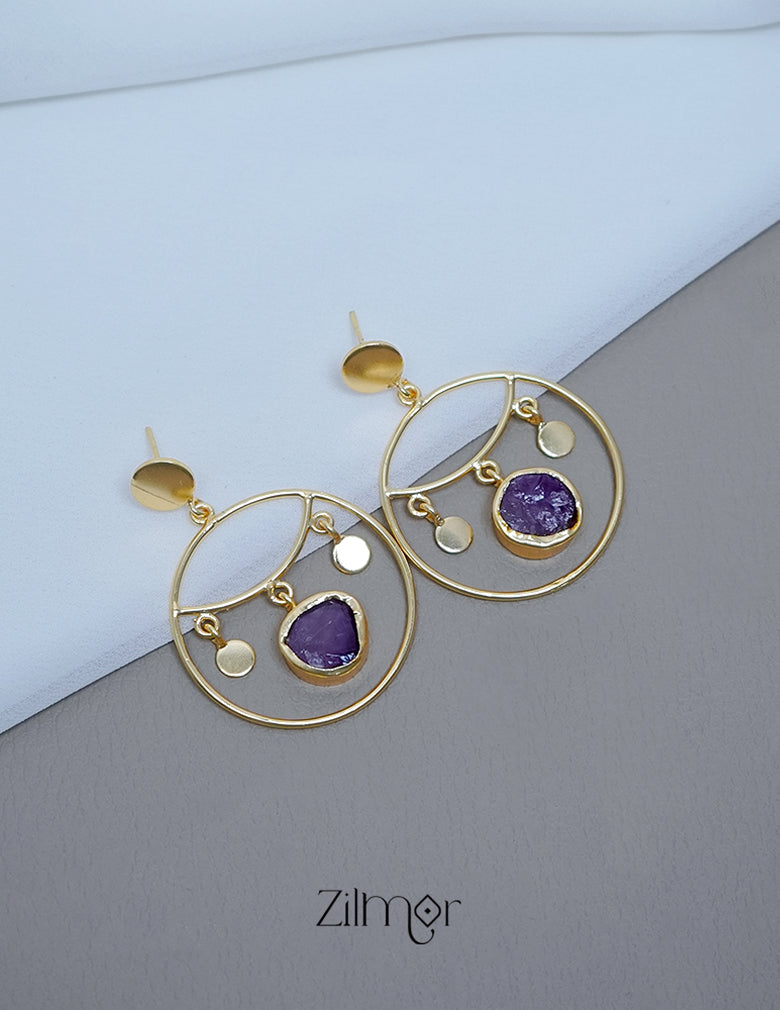 Natural Raw Stone Circular Shaped Drop Earrings - KE100724 5-Zilmor