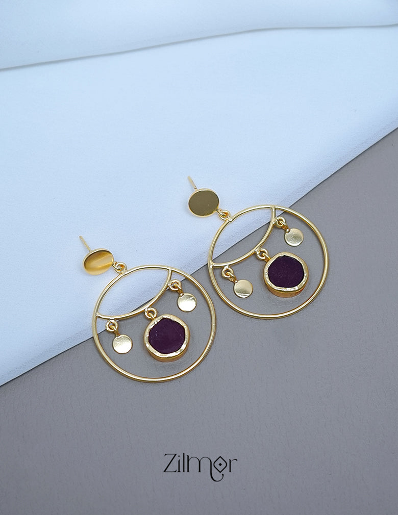 Natural Raw Stone Circular Shaped Drop Earrings - KE100724 6-Zilmor