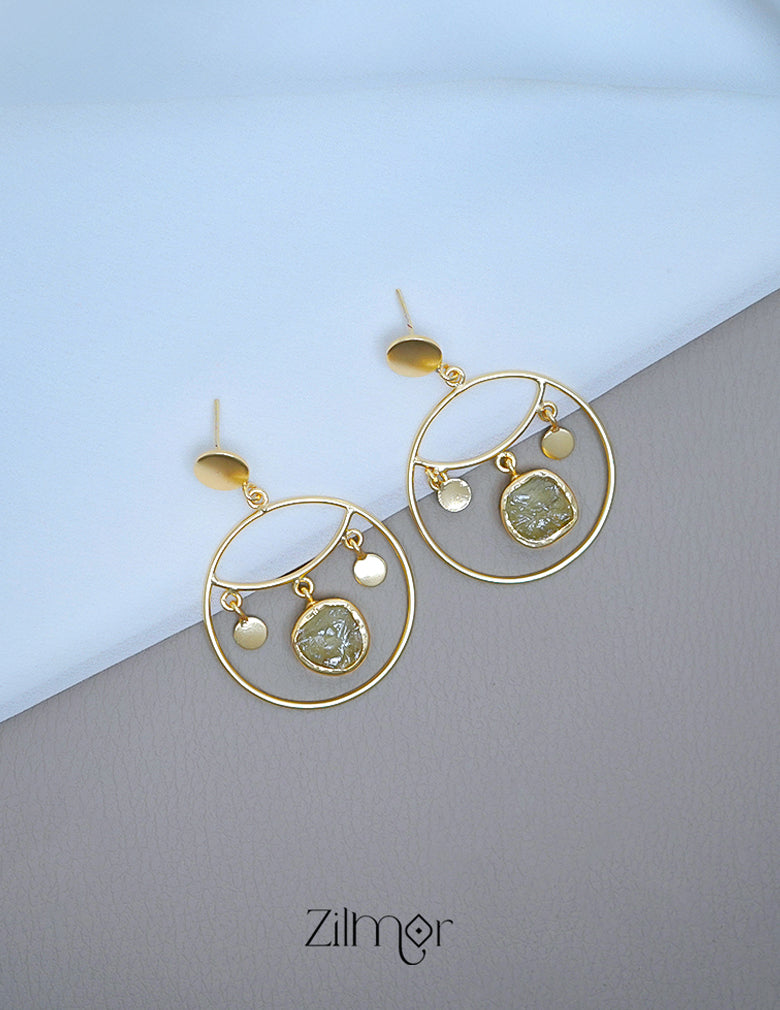 Natural Raw Stone Circular Shaped Drop Earrings - KE100724 7-Zilmor