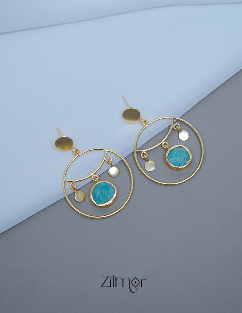 Natural Raw Stone Circular Shaped Drop Earrings - KE100724 8-Zilmor