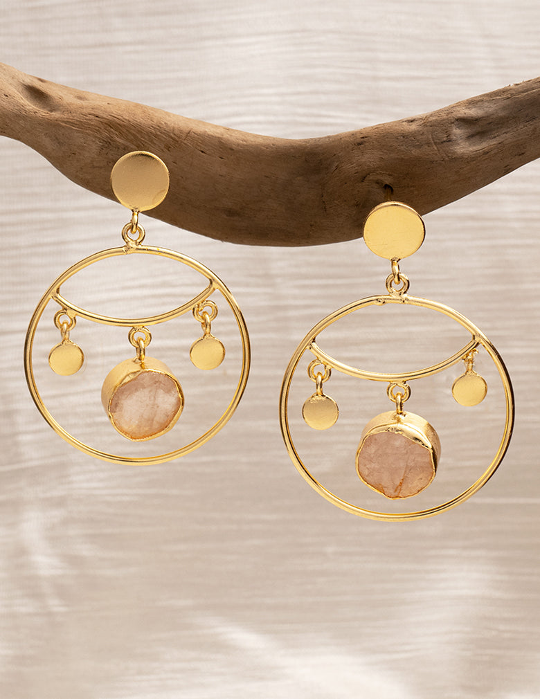 Natural Raw Stone Circular Shaped Drop Earrings - KE100724 9-Zilmor