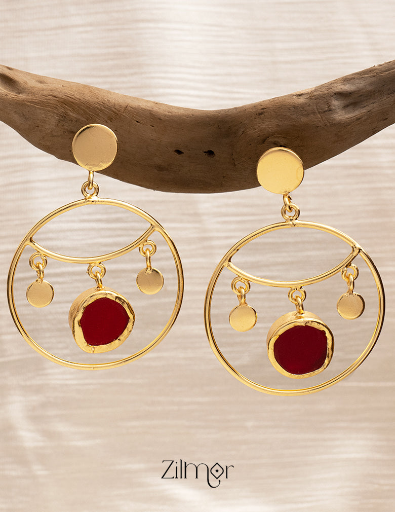 Natural Raw Stone Circular Shaped Drop Earrings - KE100724 10-Zilmor